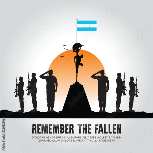 Honduras flag in remember the fallen flag for morning sun and army design