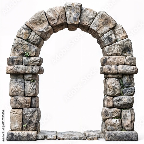 semicircular stone arch on white background, isolated cut out
