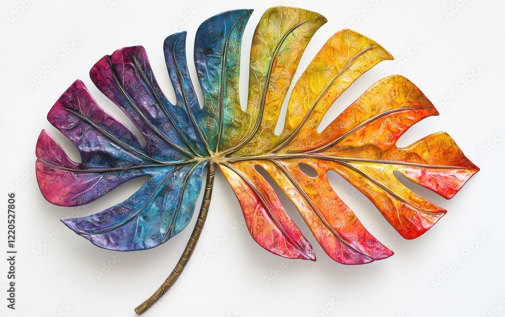 A vibrant monstera leaf with detailed textures on a clean white background. A vibrant monstera leaf with detailed textures on a clean white background.