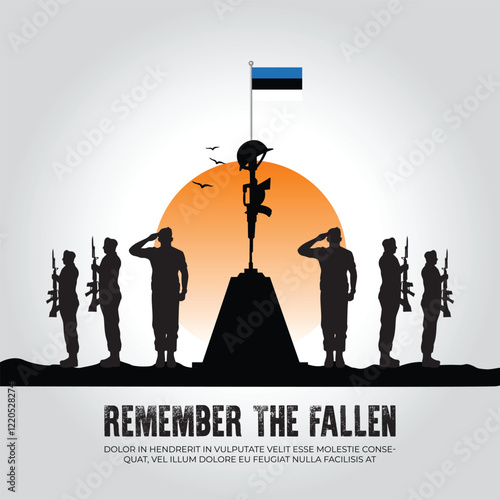 Estonia flag in remember the fallen flag for morning sun and army design