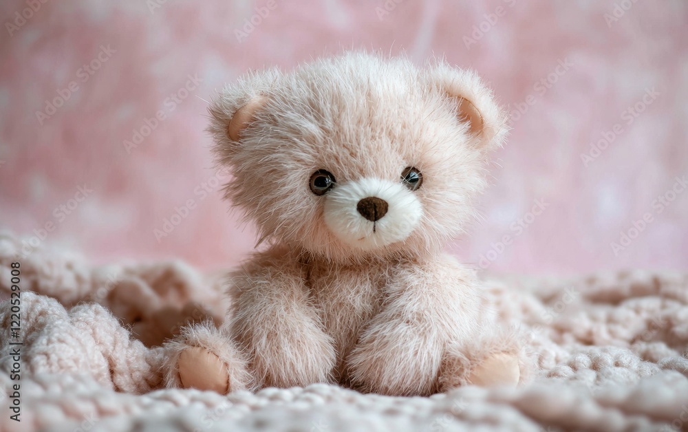 Adorable plush teddy bear with soft fur sitting on a cozy pastel background Adorable plush teddy bear with soft fur sitting on a cozy pastel background