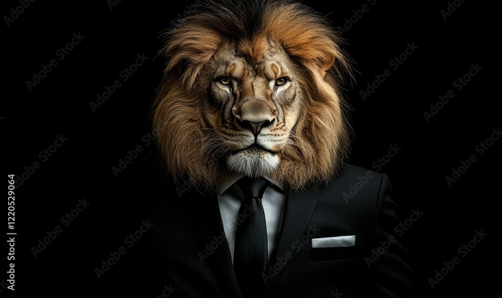 Majestic Lion in Business Suit - Corporate Portrait of Powerful Animal, Professional, Authority, Leadership, Conceptual Photography, Generative AI Majestic Lion in Business Suit - Corporate Portrait of Powerful Animal, Professional, Authority, Leadership, Conceptual Photography, Generative AI