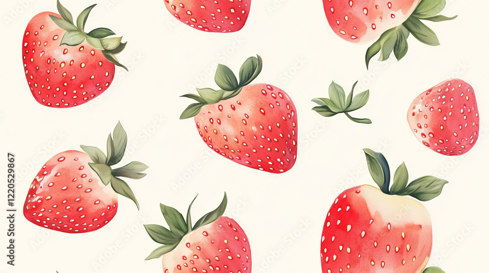 seamless pattern with strawberries pattern in watercolor painting texture background. seamless pattern with strawberries pattern in watercolor painting texture background.