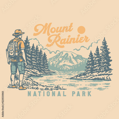 Vintage Mount Rainier national park badge design