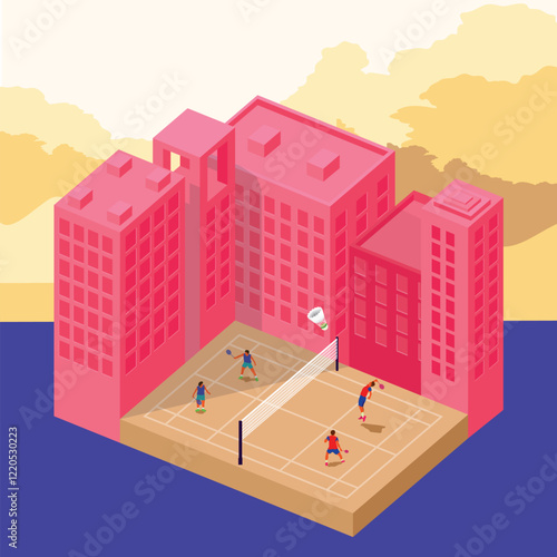 men playing badminton on playground