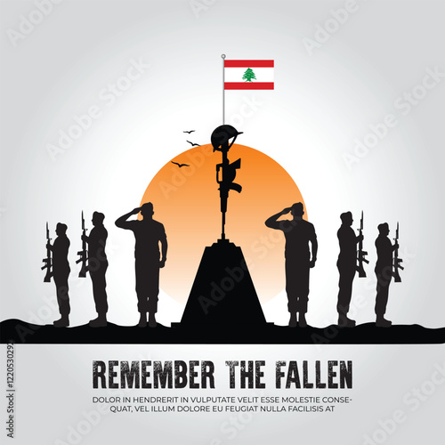 Lebanon flag in remember the fallen flag for morning sun and army design