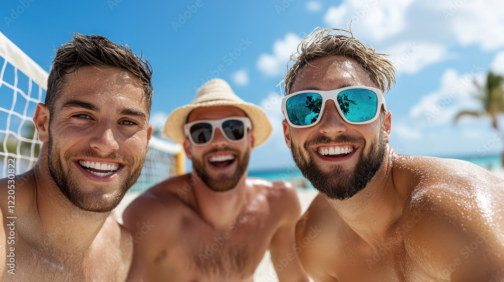 Obraz premium Sun kissed friends enjoying beach day, smiling and having fun together