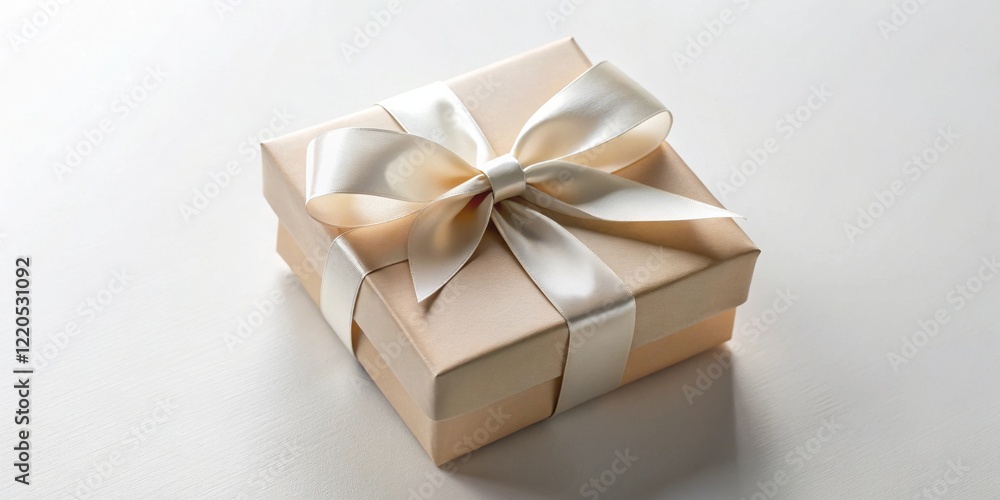 A delicately wrapped gift box with a creamy satin ribbon, perfect for a special occasion. A delicately wrapped gift box with a creamy satin ribbon, perfect for a special occasion.