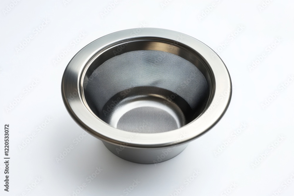 A sleek stainless steel bowl glimmers softly against a bright background. Its elegant design is perfect for modern kitchens. Ideal for serving or mixing food. Generative AI A sleek stainless steel bowl glimmers softly against a bright background. Its elegant design is perfect for modern kitchens. Ideal for serving or mixing food. Generative AI