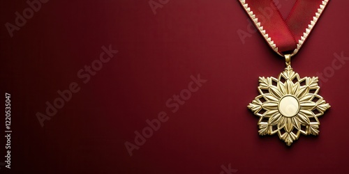 Golden medal ribbon rich red background photo