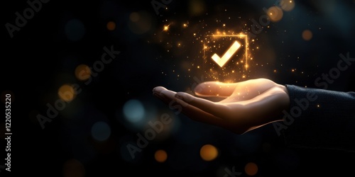 Magical Touch Certainty A Hand Holding Sparkling Checkmark