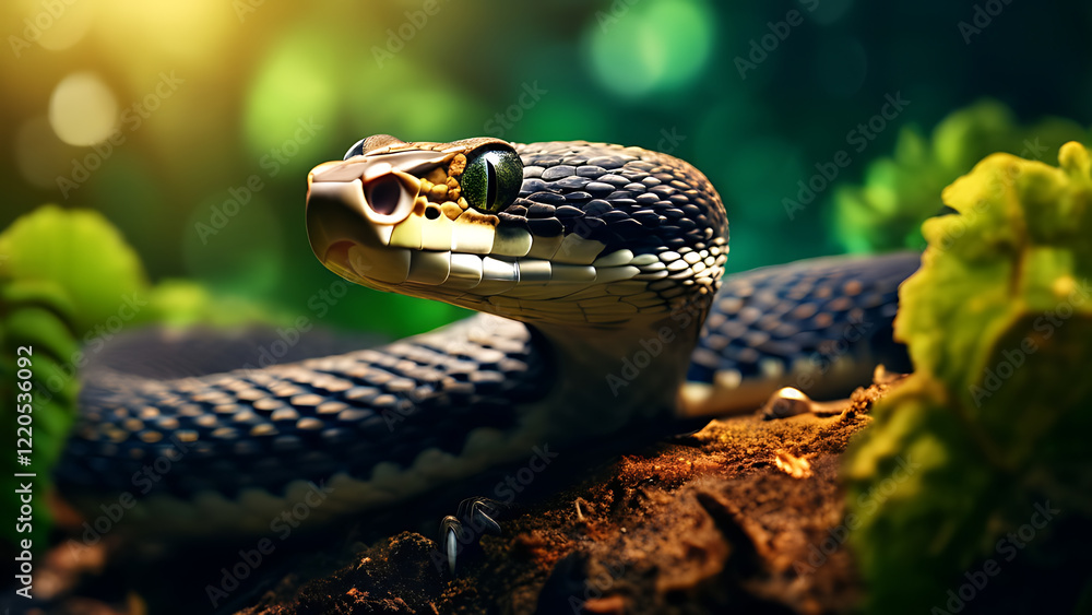 Close-Up View of an Asp in Its Natural Habitat, Highlighting the Intricate Details of Its Scales and Surrounding Environment, Capturing the Essence of This Fascinating Snake Species Close-Up View of an Asp in Its Natural Habitat, Highlighting the Intricate Details of Its Scales and Surrounding Environment, Capturing the Essence of This Fascinating Snake Species