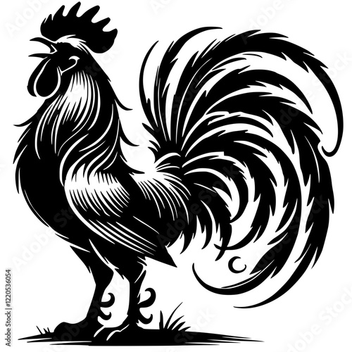 Silhouette of a crowing rooster