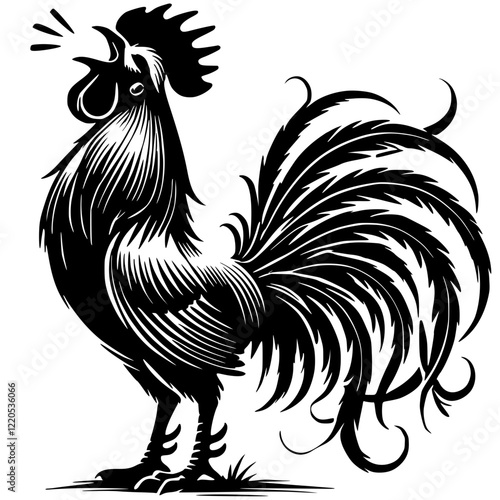 Silhouette of a crowing rooster