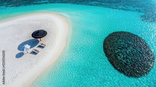 Idyllic Tropical Paradise Aerial View Sandy Beach Clear Water photo