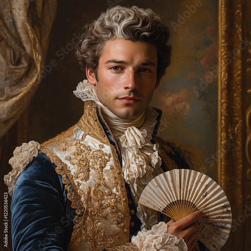 Giacomo casanova posing with a fan in an 18th century portrait