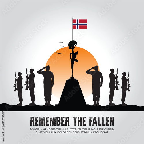 Norway flag in remember the fallen flag for morning sun and army design