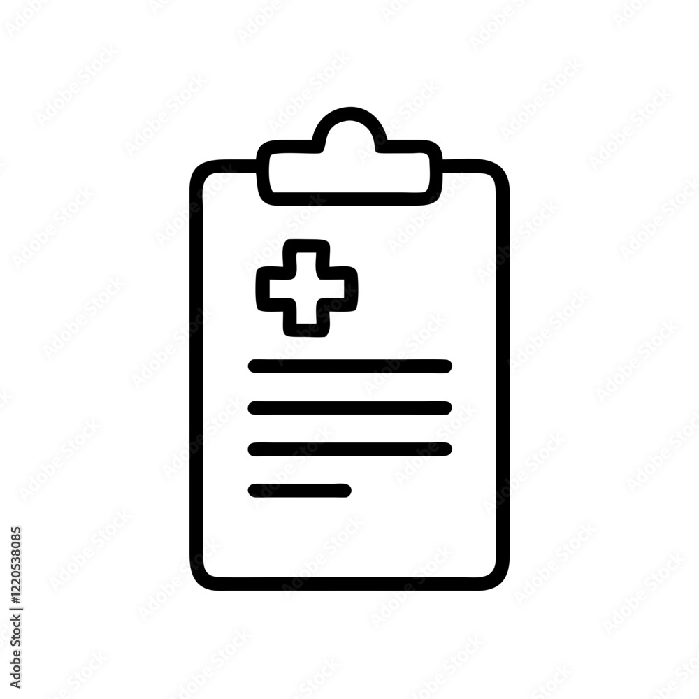 Medical clipboard icon with cross in black outline style Medical clipboard icon with cross in black outline style
