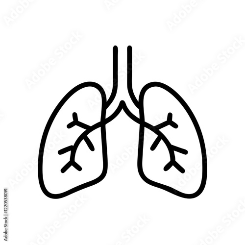 Lung anatomy icon in black outline style on white background