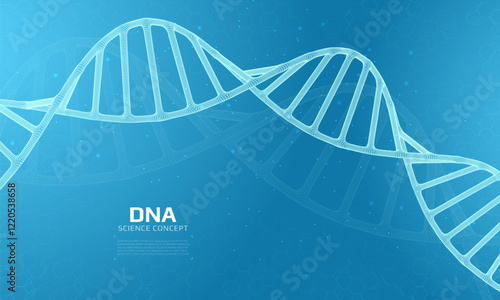 DNA structure. 3D digital genetic model. Scientific background for genetics, biotechnology and medical research. Vector illustration.