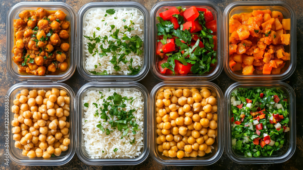 custom made wallpaper toronto digitalHealthy vegan meal prep containers filled with rice, chickpeas, vegetables and greens
