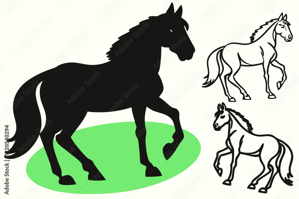 Fototapeta premium Horse Silhouette, Horse Vector Silhouette, Horse cartoon Silhouette , Horse Free Silhouette, Horse Silhouette Vector, Horse, Horse icon, Horse vector,