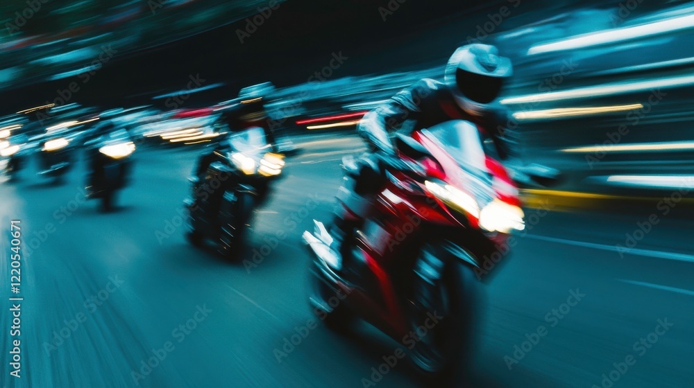 Obraz premium Dynamic Motorcycle Race with Motion Blur Effect