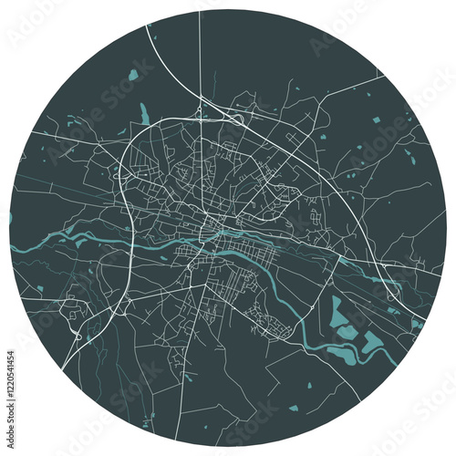 Vierzon French town in centre. Vector minimalist street plan map on a dark gray round background photo