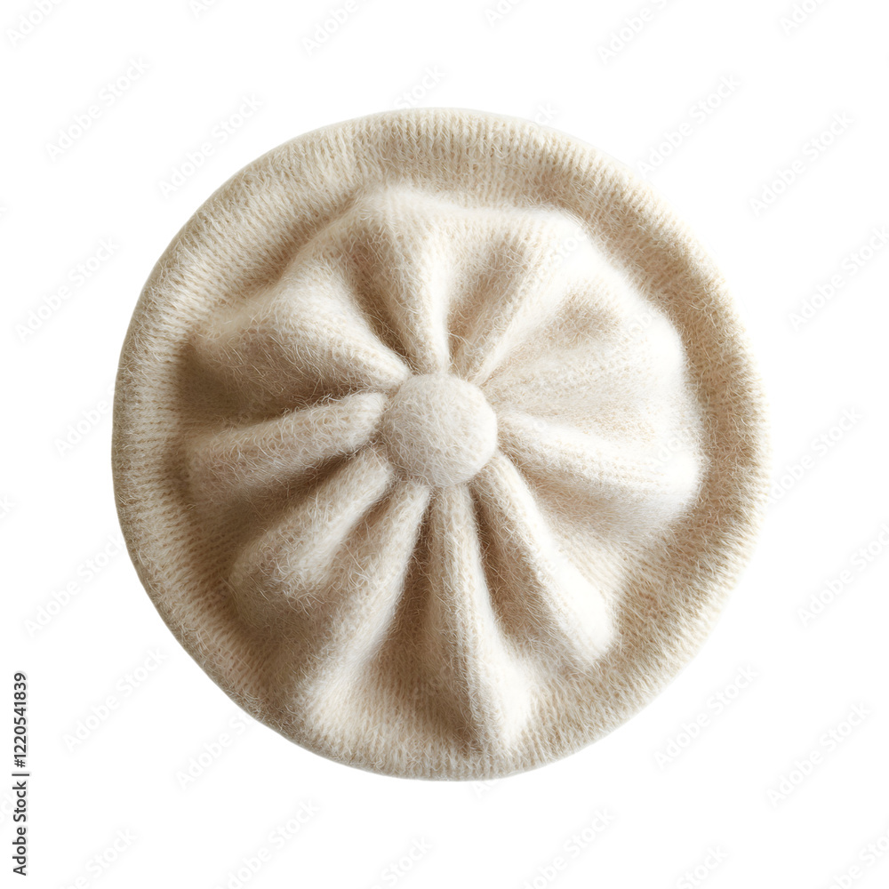 Woolen Beret in Soft Cream Isolated on Transparent Background Woolen Beret in Soft Cream Isolated on Transparent Background
