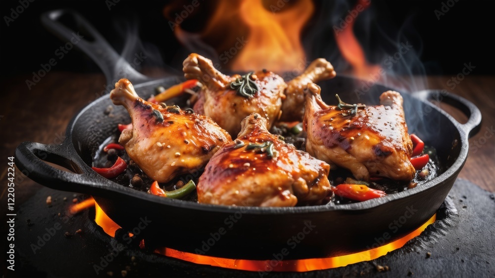 Chicken cooked over an open fire with spices and herbs. Cooking Chicken cooked over an open fire with spices and herbs. Cooking