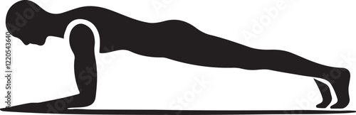 Silhouette vector of a person in a plank position, perfect for fitness, workout, and exercise designs. Downloadable EPS format, scalable for any project.