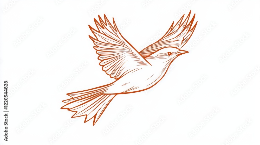 Obraz premium A detailed line drawing of a bird in flight, showcasing its wings and feathers.