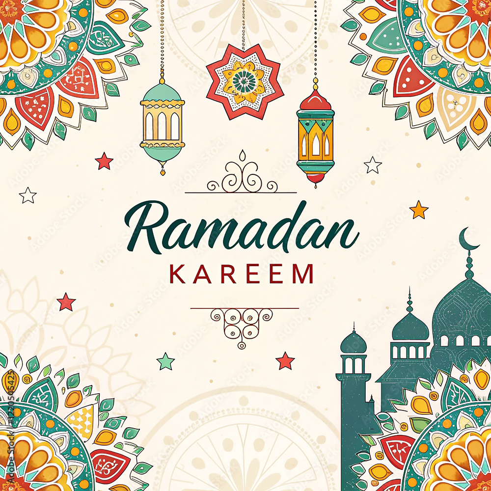 Fototapeta premium Islamic greetings ramadan kareem card celebration background