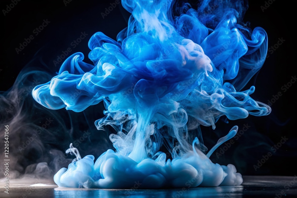 Fototapeta premium Abstract Blue Ink Splash Motion, Fluid Art Smoke Cloud on Black Background