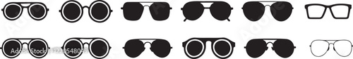 Collection of Stylish Sunglasses in Different Silhouettes and Designs. vector illustration