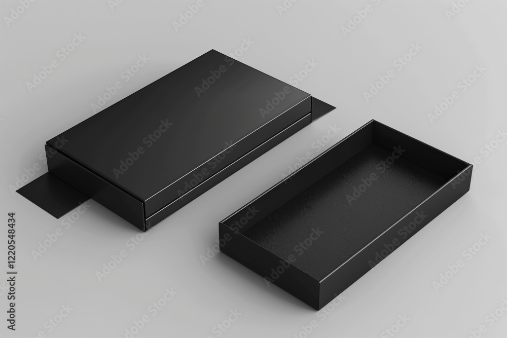 Obraz premium A sleek, modern black product box template displayed in a realistic 3D mockup