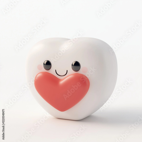 Cute heart in white message box, 3D icon design style, cute cartoon shape, isometric view, the overall atmosphere is calm and peaceful. Cute cartoon style, adorable character