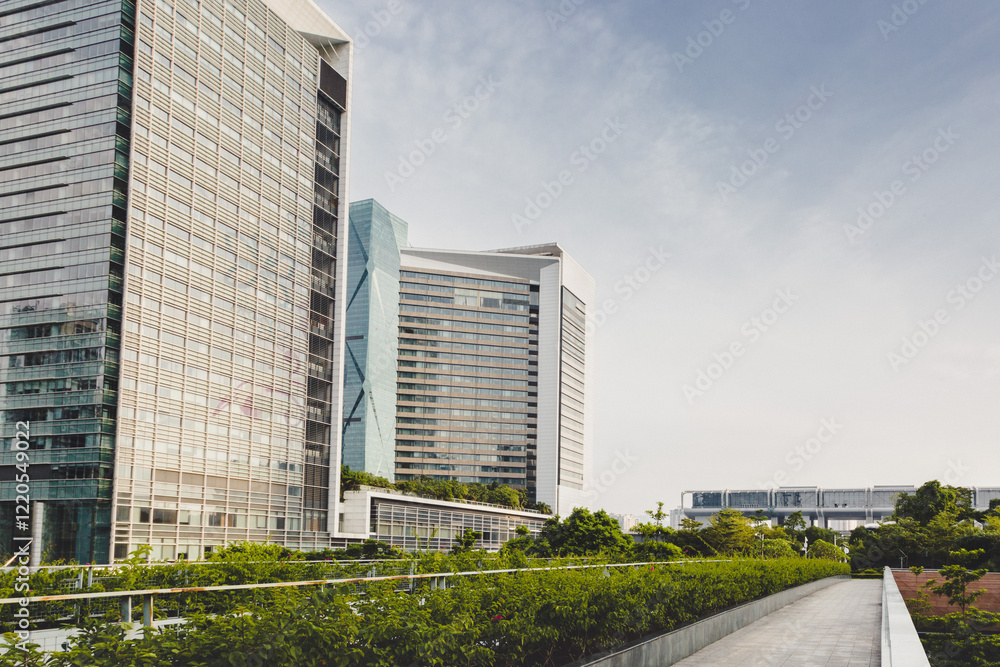 Modern Office Buildings with Green Pathway in Shenzhen, China’s Eco-Friendly Urban Skyline Modern Office Buildings with Green Pathway in Shenzhen, China’s Eco-Friendly Urban Skyline