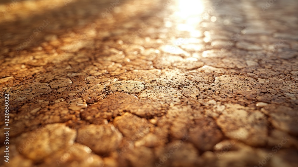 Fototapeta premium Golden Cork Texture Background Sunlight Macro Photography