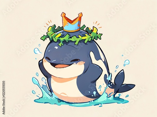 A Joyful Orca King: A Delightful Cartoon Illustration photo