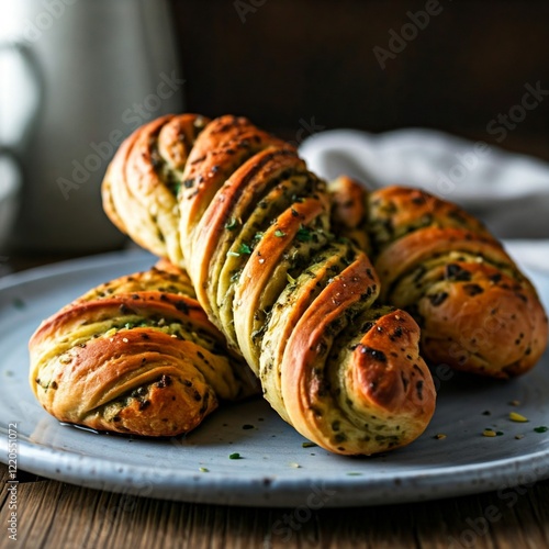 Savory bread twists flavored with garlic and herbs, served warm.
