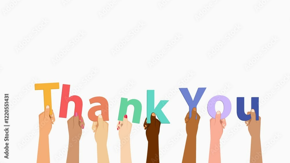 Hands holding up thank you text on white background animation. Video of gratitude and kindness concept Hands holding up thank you text on white background animation. Video of gratitude and kindness concept