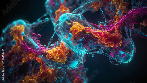 Vibrant Protein Molecule in Neon Liquid Environment