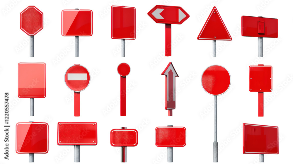 Set of red street signs, isolated on white background Set of red street signs, isolated on white background