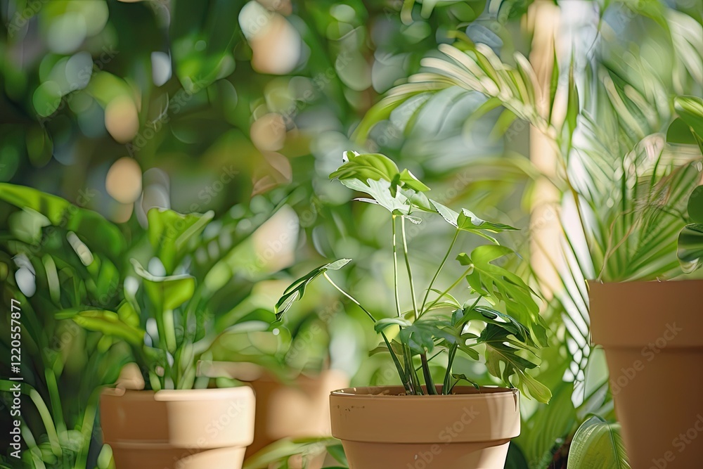 High Detail Visual of Closeup of Plants and Pots High Detail Visual of Closeup of Plants and Pots