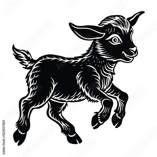 black and white baby goat  vector illustration