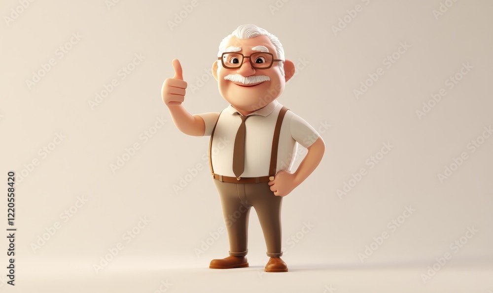 Cheerful Cartoon Elderly Man Giving Thumbs Up Gesture, Happy Grandfather Character in 3D Style, Concept of Positive Attitude, Success, and Approval in Mature Age, Generative AI Cheerful Cartoon Elderly Man Giving Thumbs Up Gesture, Happy Grandfather Character in 3D Style, Concept of Positive Attitude, Success, and Approval in Mature Age, Generative AI