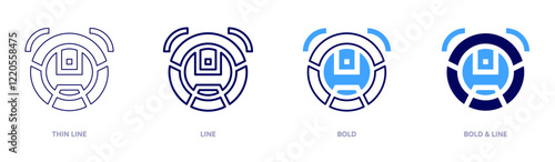 Fast robot vacuum icon in 4 different styles. Thin Line, Line, Bold, and Bold Line. Duotone style. Editable stroke