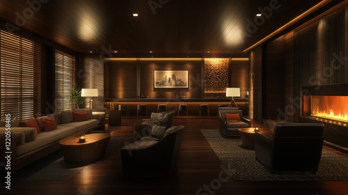 Wallpaper Mural Luxurious Lounge Nighttime Relaxation, City View, Fireplace Torontodigital.ca