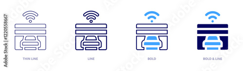 Garage icon in 4 different styles. Thin Line, Line, Bold, and Bold Line. Duotone style. Editable stroke